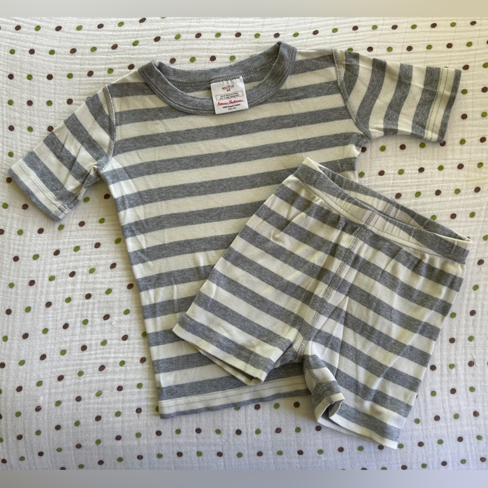 Hanna Andersson Gray & White Striped Short John PJs